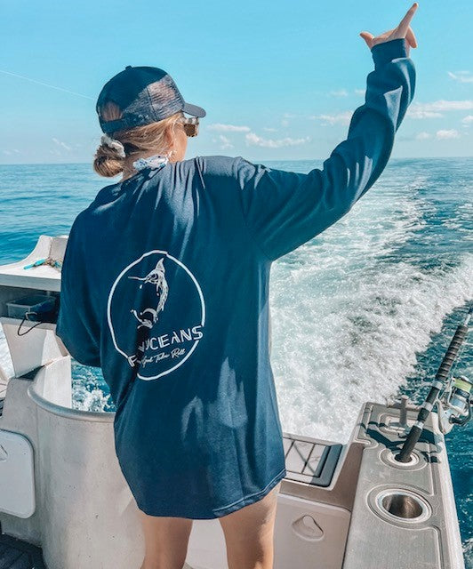 Five Oceans long sleeve shirts- Navy Blue & white logo