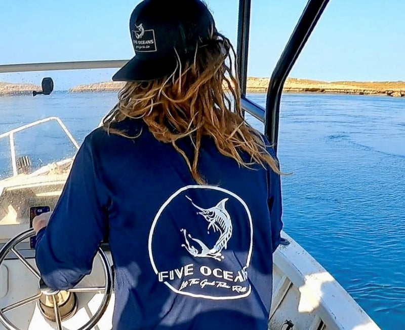 Five Oceans long sleeve shirts- Navy Blue & white logo